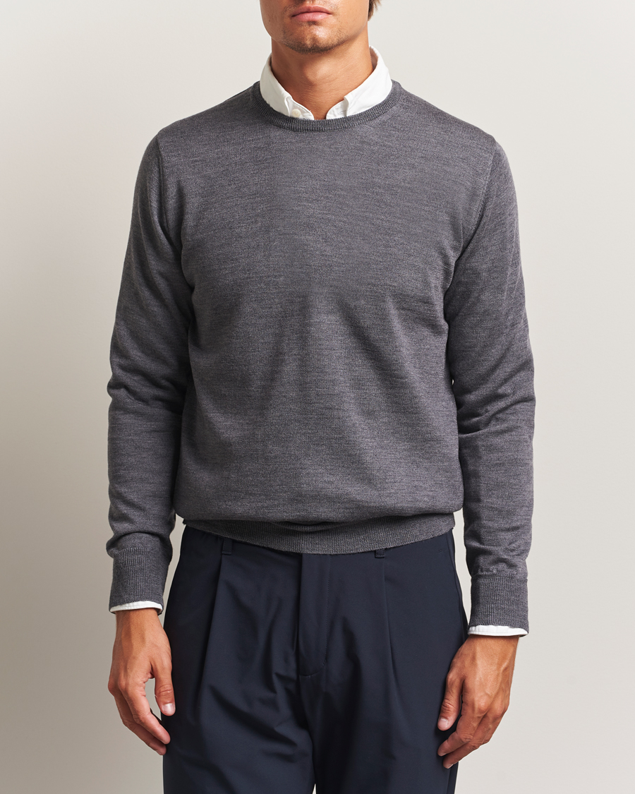 Heren | Truien | Morgano | Extra Fine Merino Wool Crewneck Mid Grey