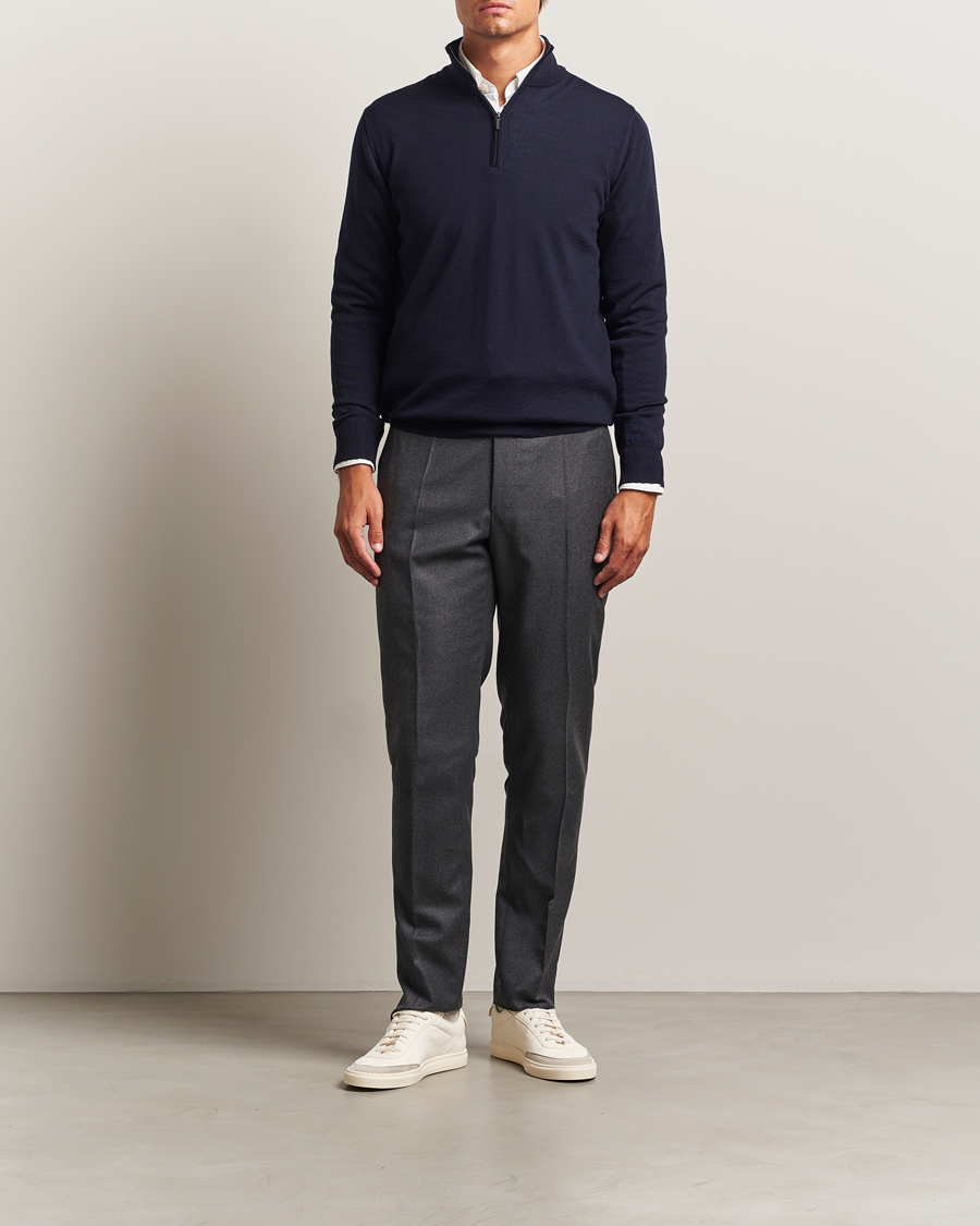 Heren | Truien | Morgano | Extra Fine Merino Wool Half-Zip Navy