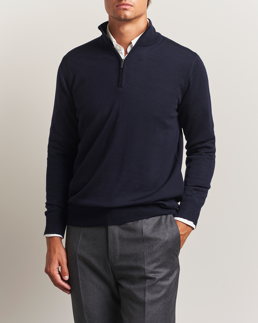 Heren | Truien | Morgano | Extra Fine Merino Wool Half-Zip Navy