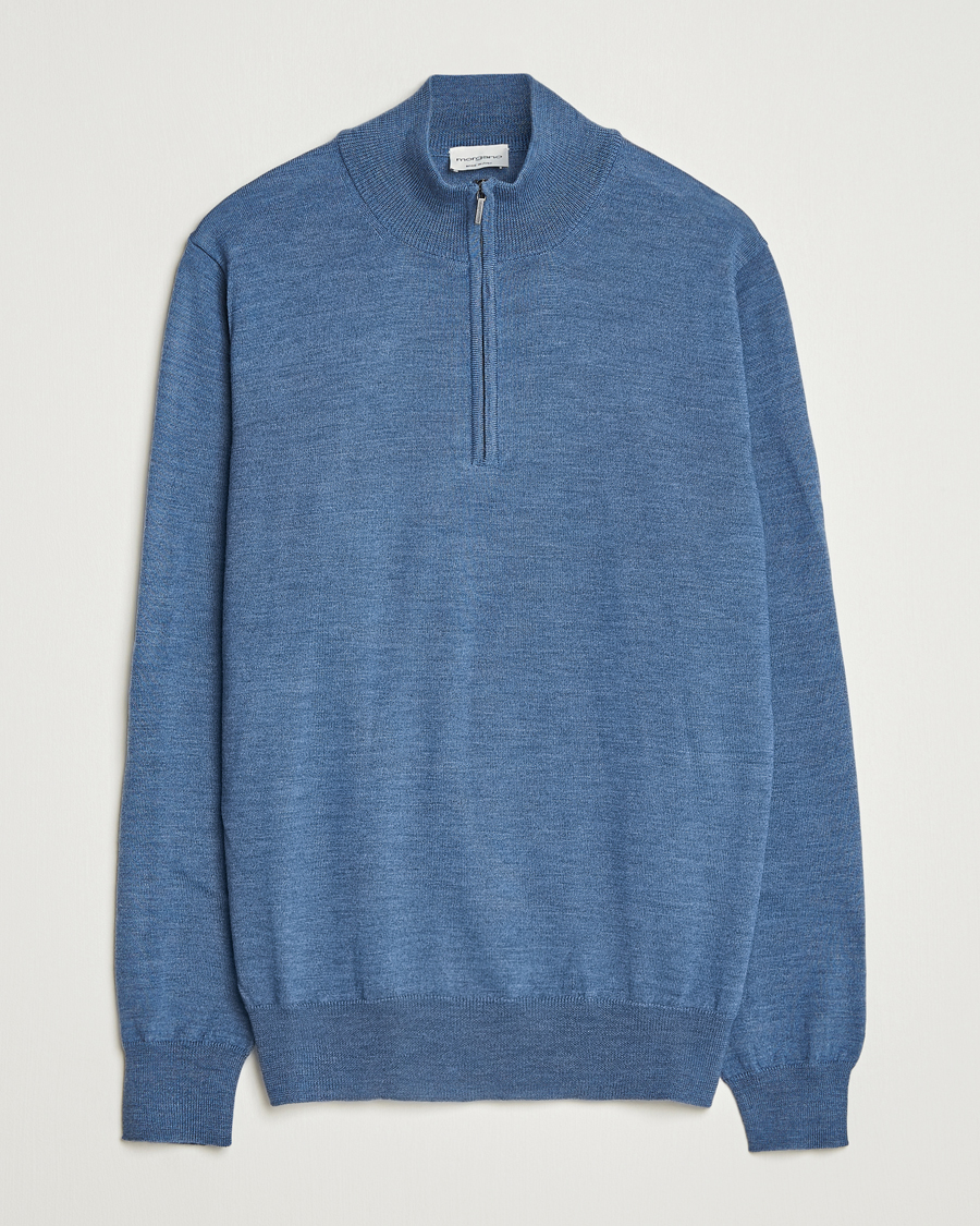 Heren | Truien | Morgano | Extra Fine Merino Wool Half-Zip Denim Blue
