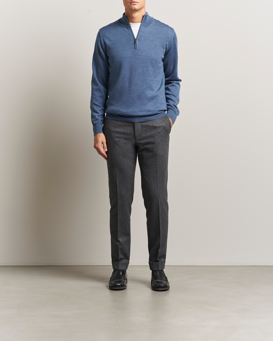 Heren | Truien | Morgano | Extra Fine Merino Wool Half-Zip Denim Blue