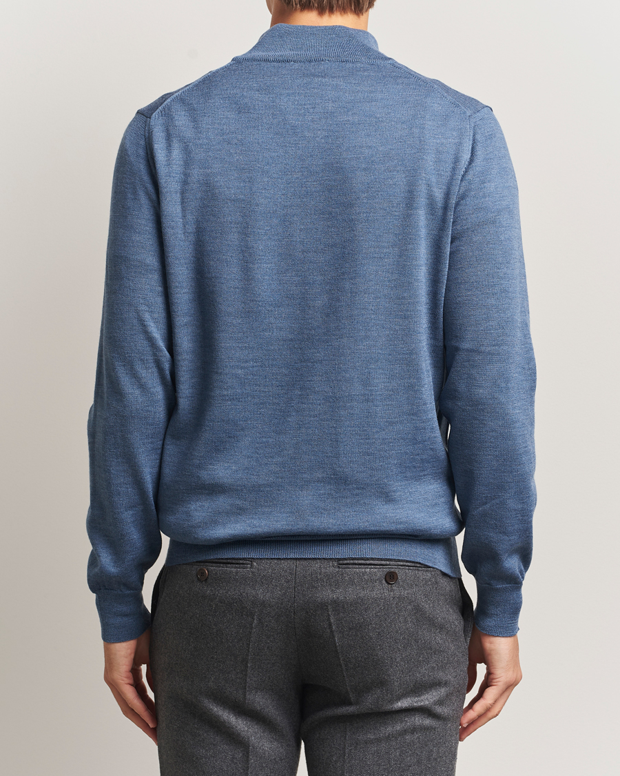 Heren | Truien | Morgano | Extra Fine Merino Wool Half-Zip Denim Blue