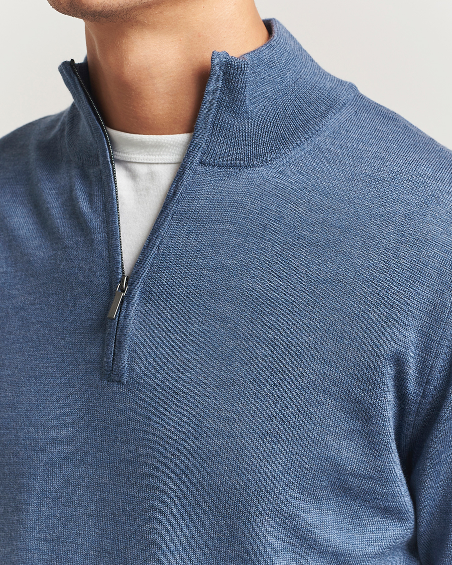 Heren | Truien | Morgano | Extra Fine Merino Wool Half-Zip Denim Blue