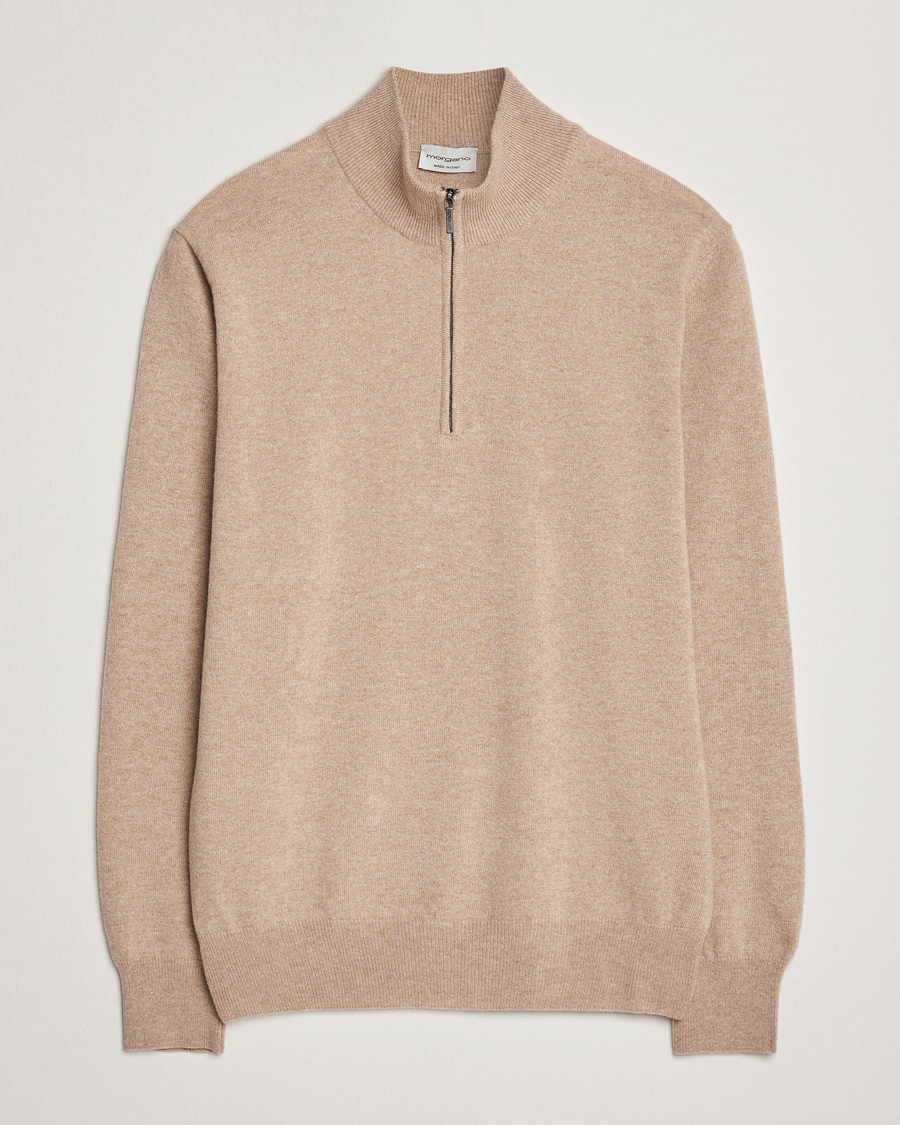 Heren | Truien | Morgano | Wool/Cashmere Half-Zip Beige
