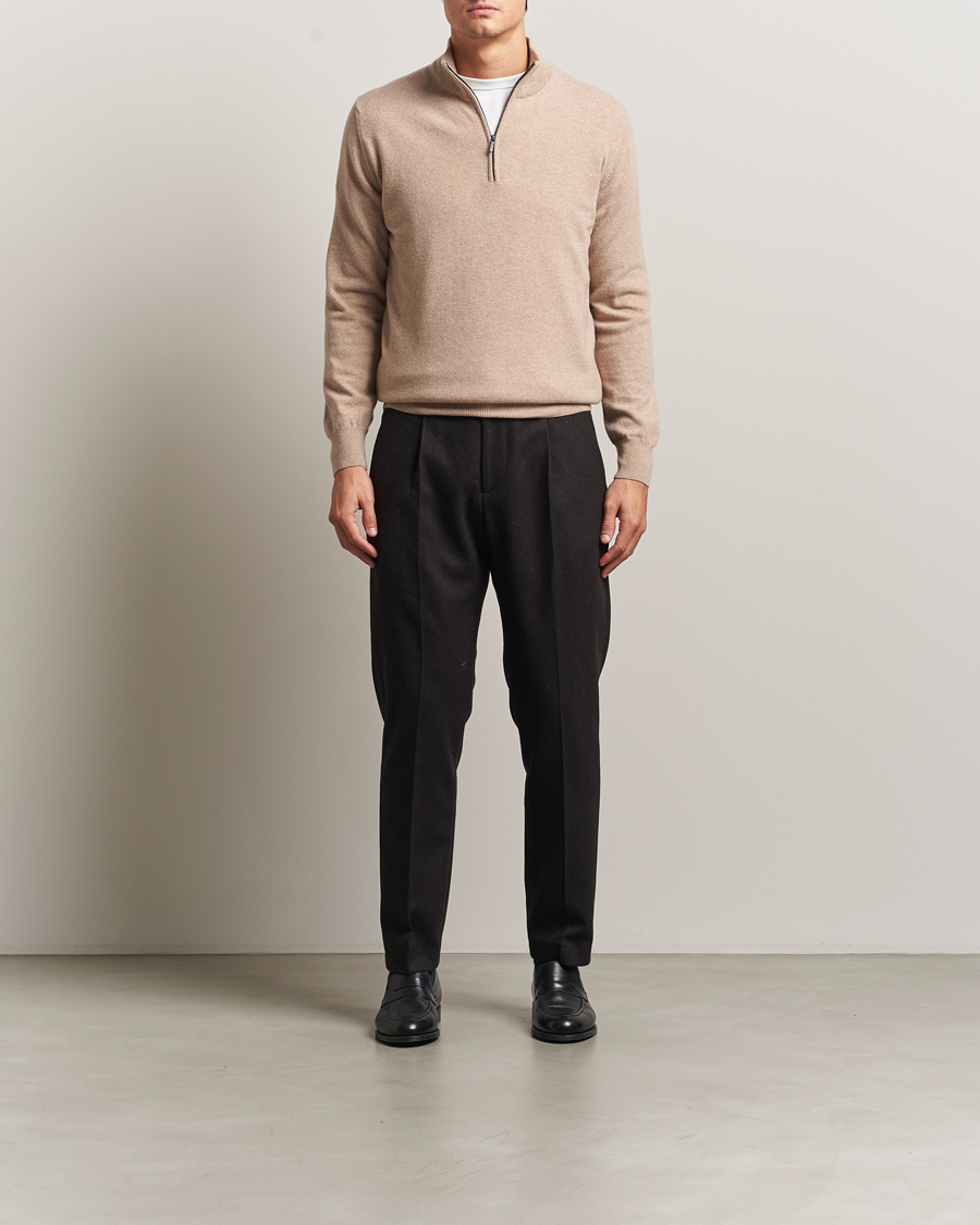 Heren | Truien | Morgano | Wool/Cashmere Half-Zip Beige
