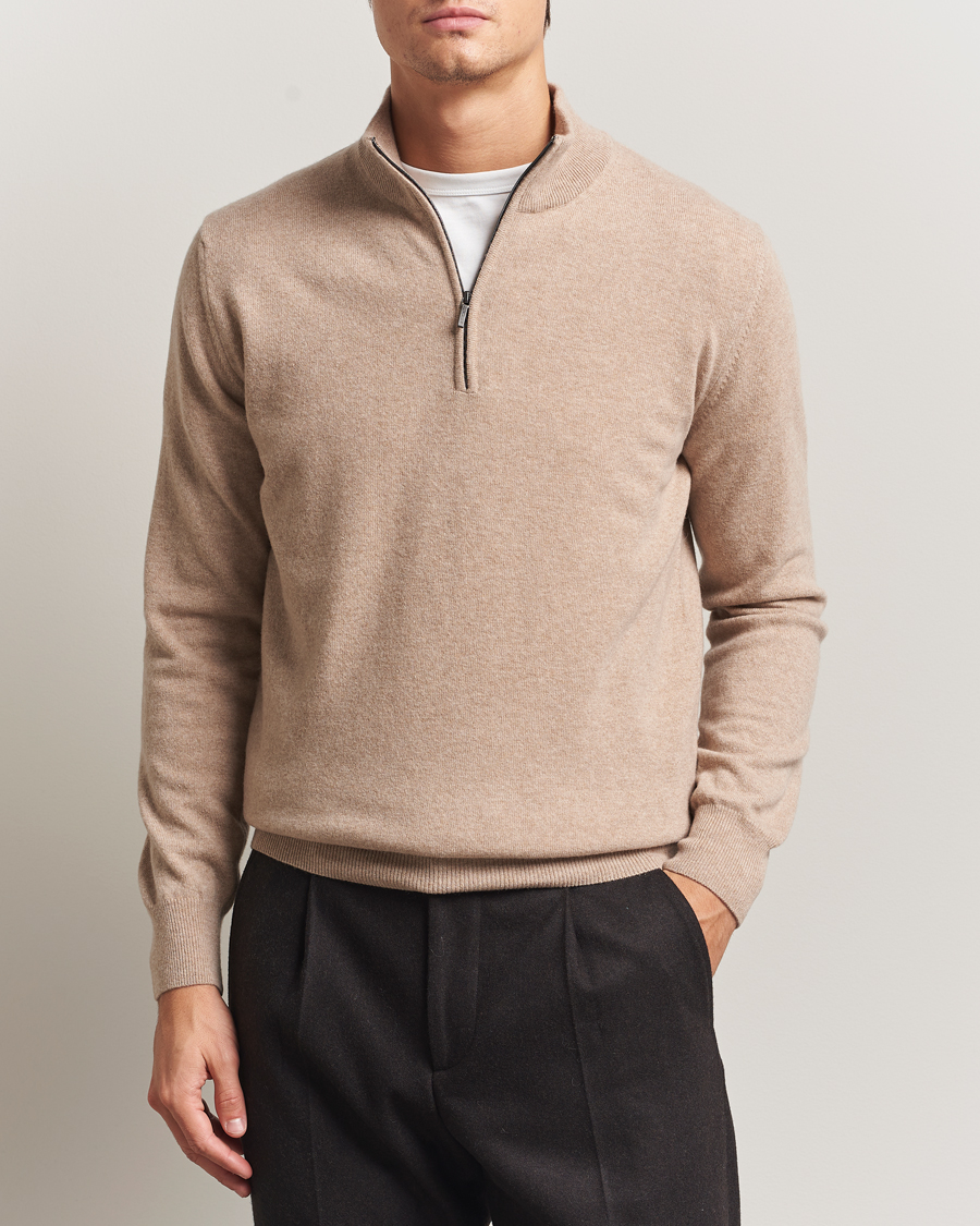 Heren | Truien | Morgano | Wool/Cashmere Half-Zip Beige