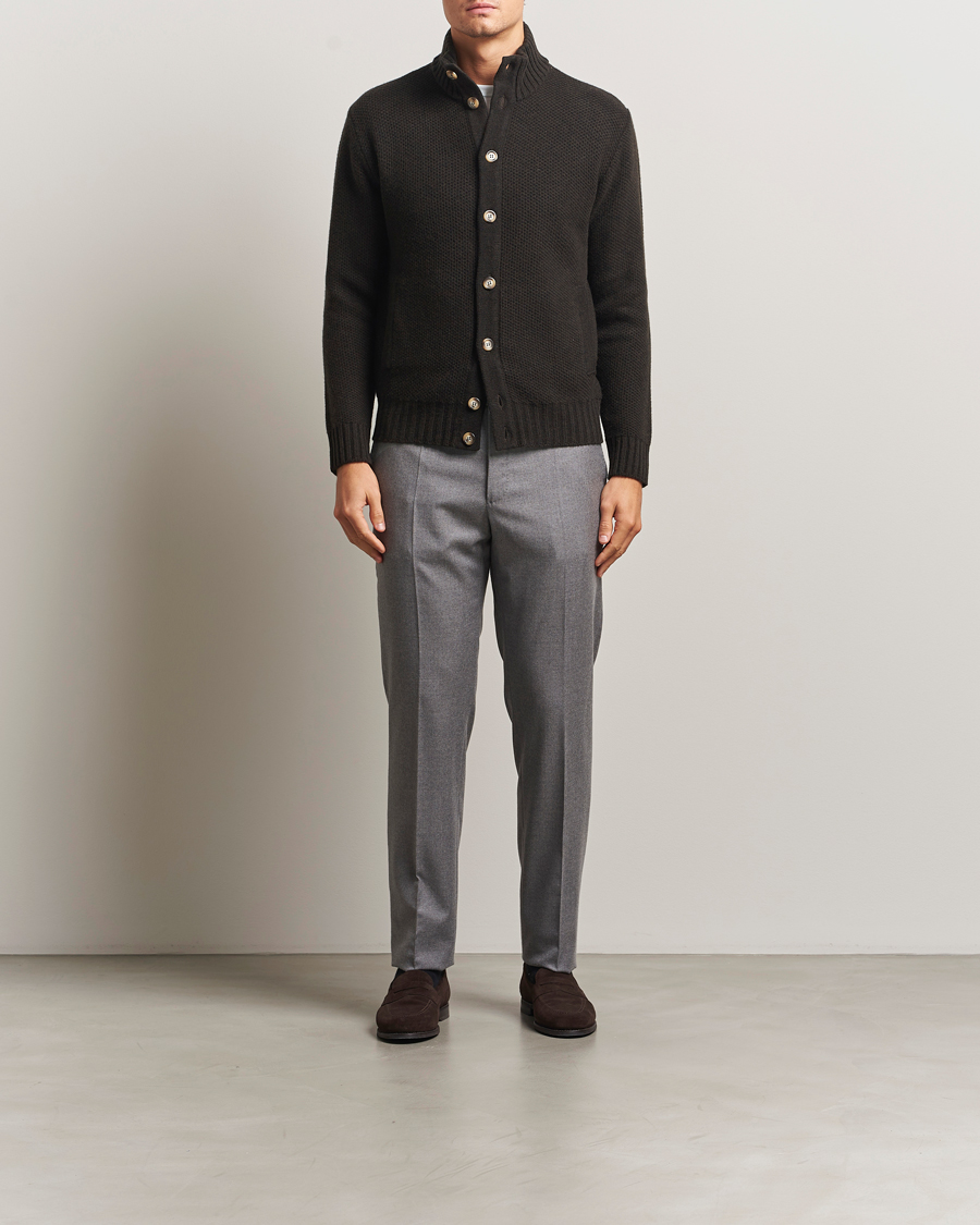 Heren | Truien | Morgano | Heavy Knitted Wool/Cashmere Cardigan Dark Brown