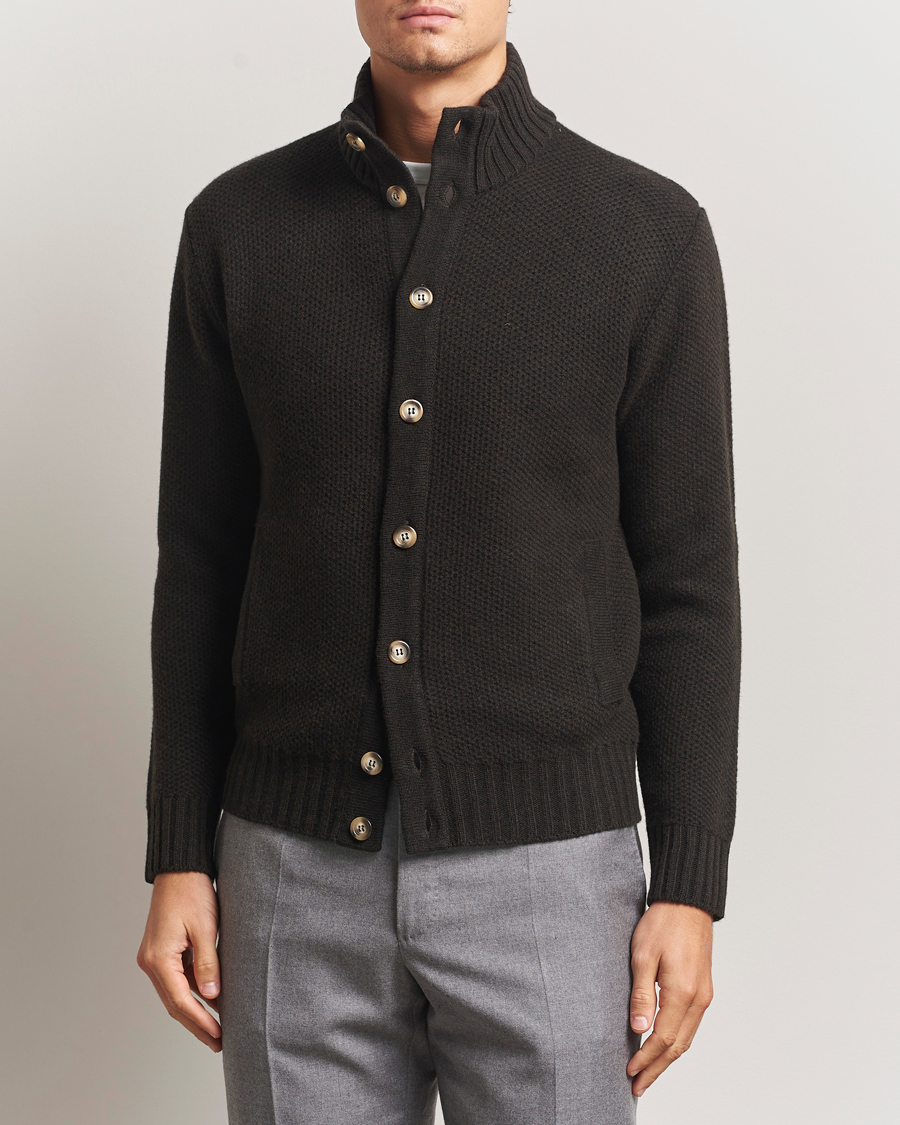 Heren | Truien | Morgano | Heavy Knitted Wool/Cashmere Cardigan Dark Brown