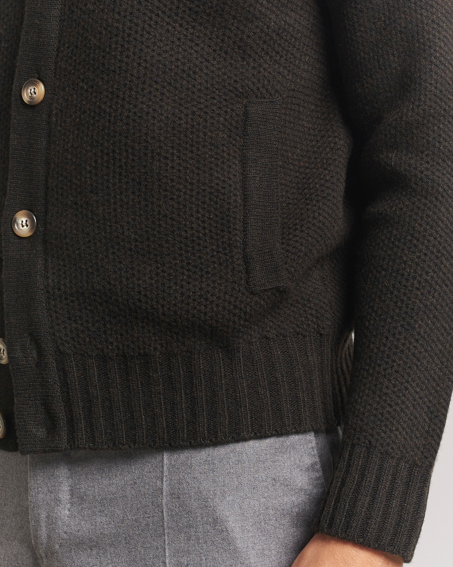 Heren | Truien | Morgano | Heavy Knitted Wool/Cashmere Cardigan Dark Brown
