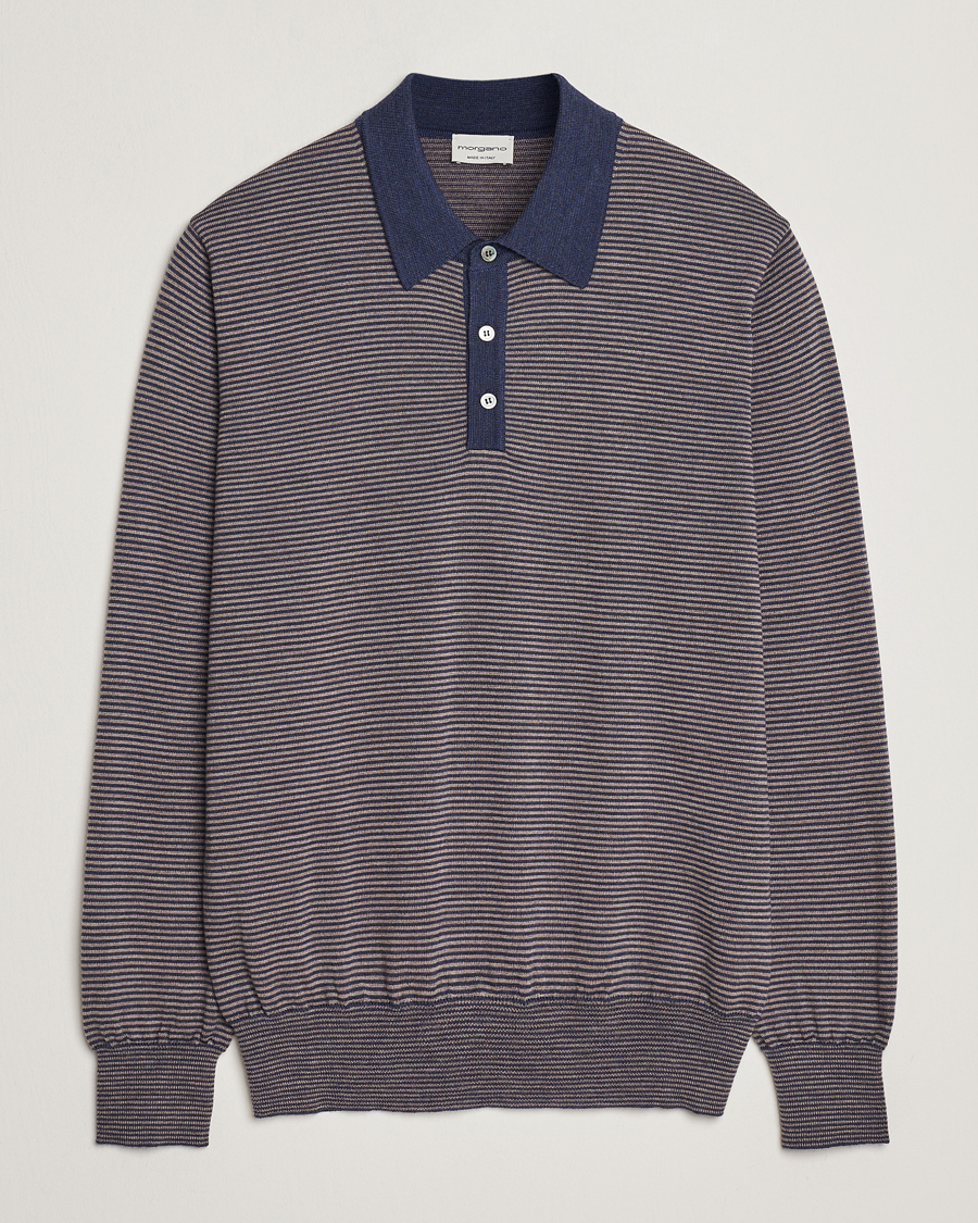 Heren | Truien | Morgano | Striped Merino Polo Blue