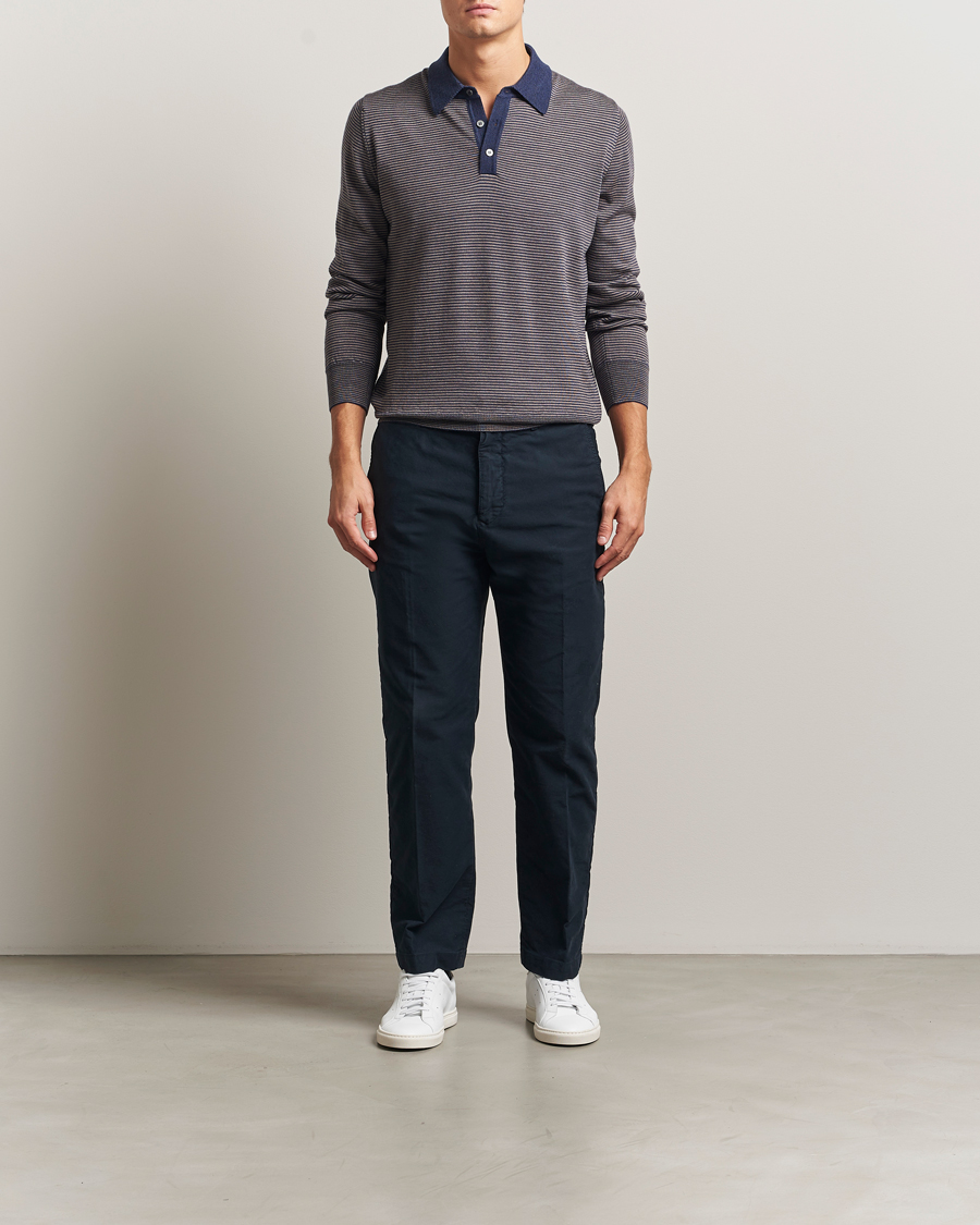Heren | Truien | Morgano | Striped Merino Polo Blue