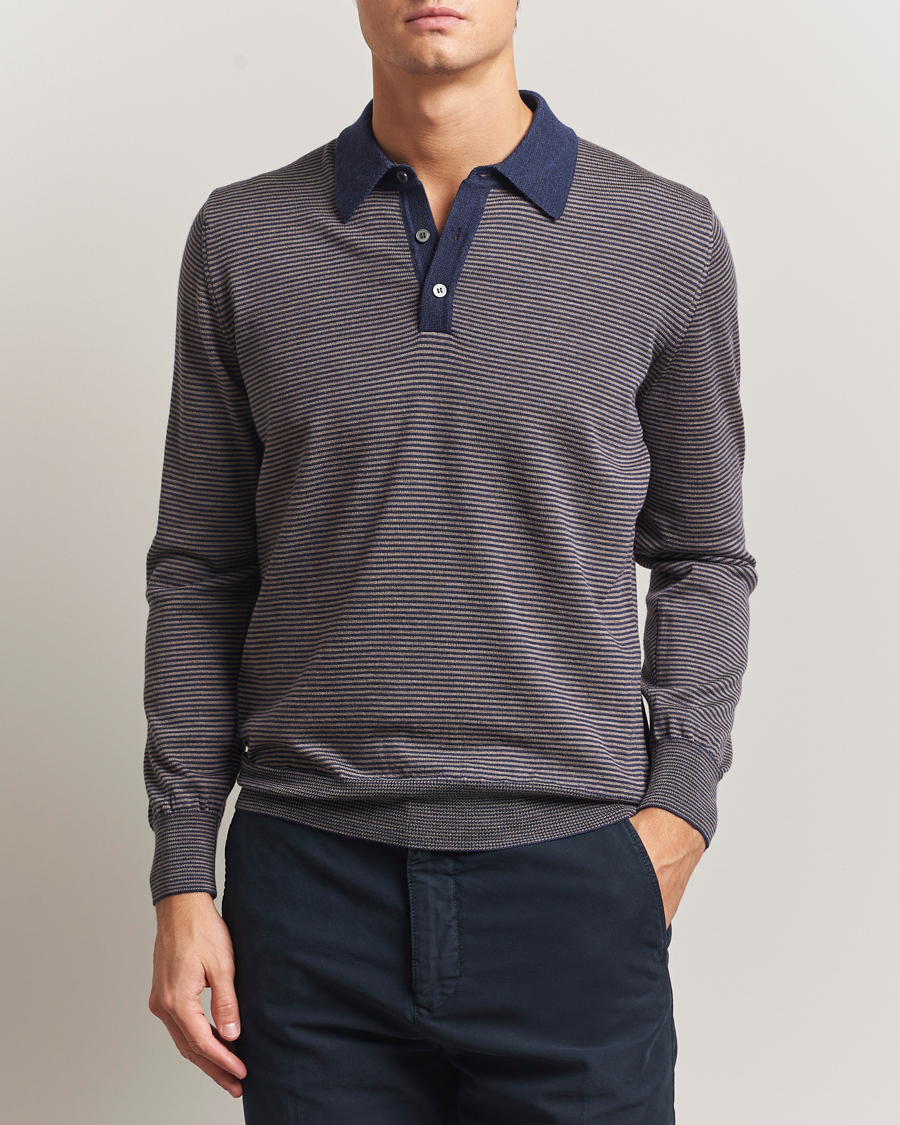 Heren | Truien | Morgano | Striped Merino Polo Blue