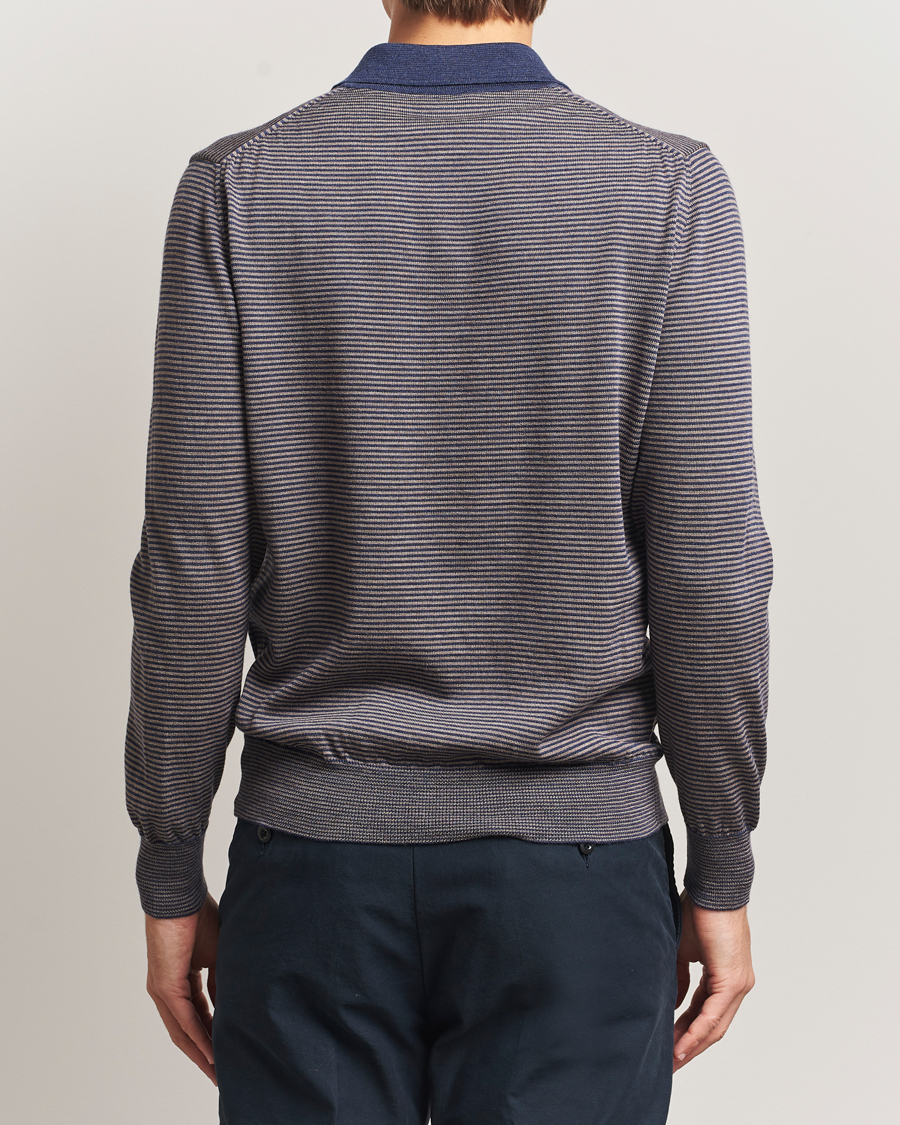 Heren | Truien | Morgano | Striped Merino Polo Blue