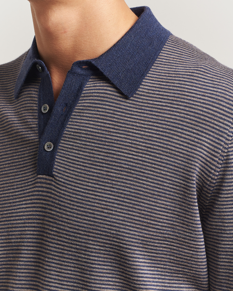 Heren | Truien | Morgano | Striped Merino Polo Blue