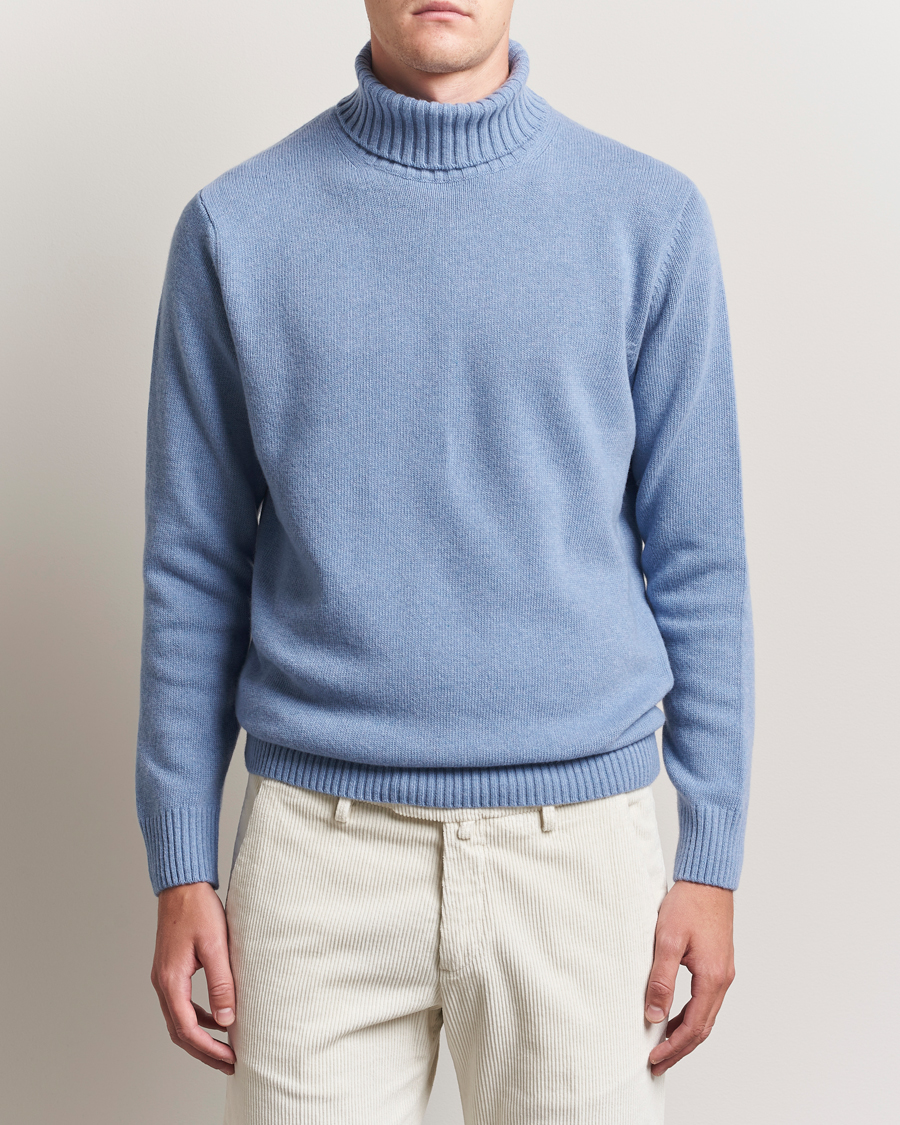 Heren | Truien | Morgano | Wool/Cashmere Heavy Knit Rollneck Light Blue