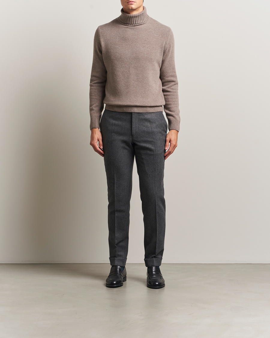 Heren | Truien | Morgano | Wool/Cashmere Heavy Knit Rollneck Light Brown