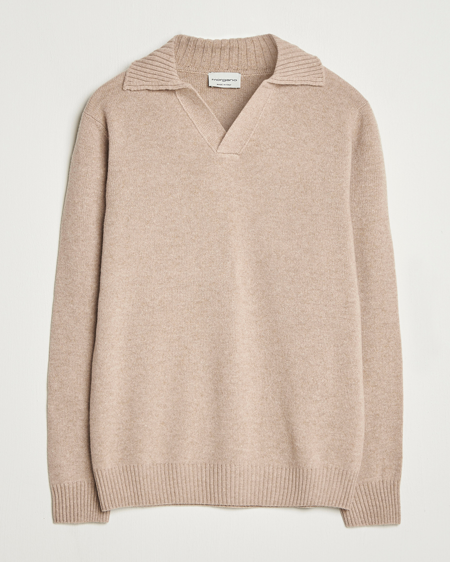 Heren | Truien | Morgano | Wool/Cashmere Heavy Knit Polo Beige