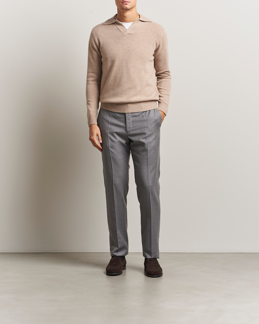 Heren | Truien | Morgano | Wool/Cashmere Heavy Knit Polo Beige