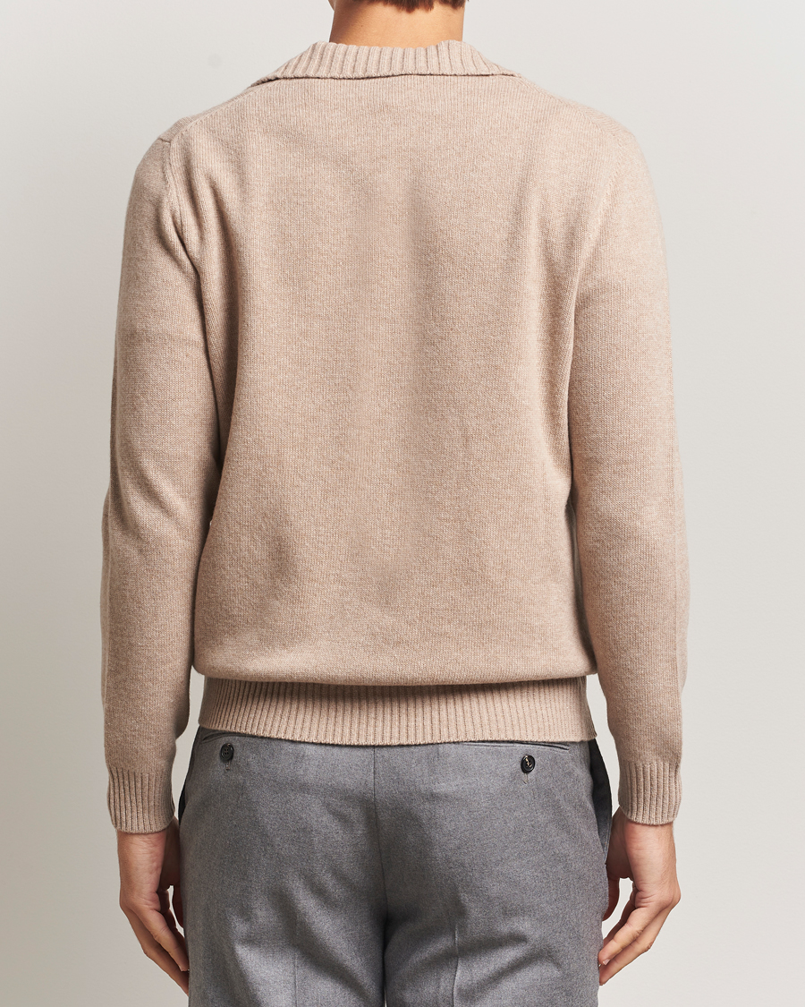 Heren | Truien | Morgano | Wool/Cashmere Heavy Knit Polo Beige