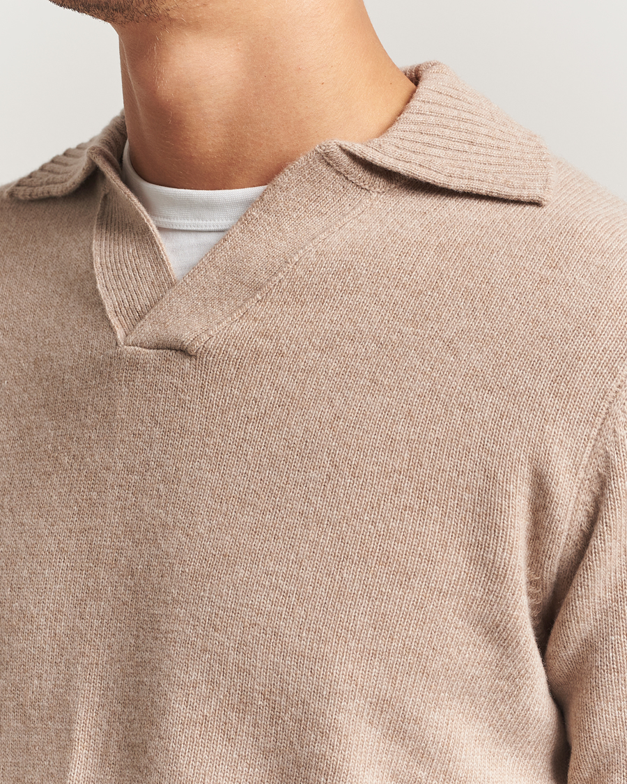 Heren | Truien | Morgano | Wool/Cashmere Heavy Knit Polo Beige