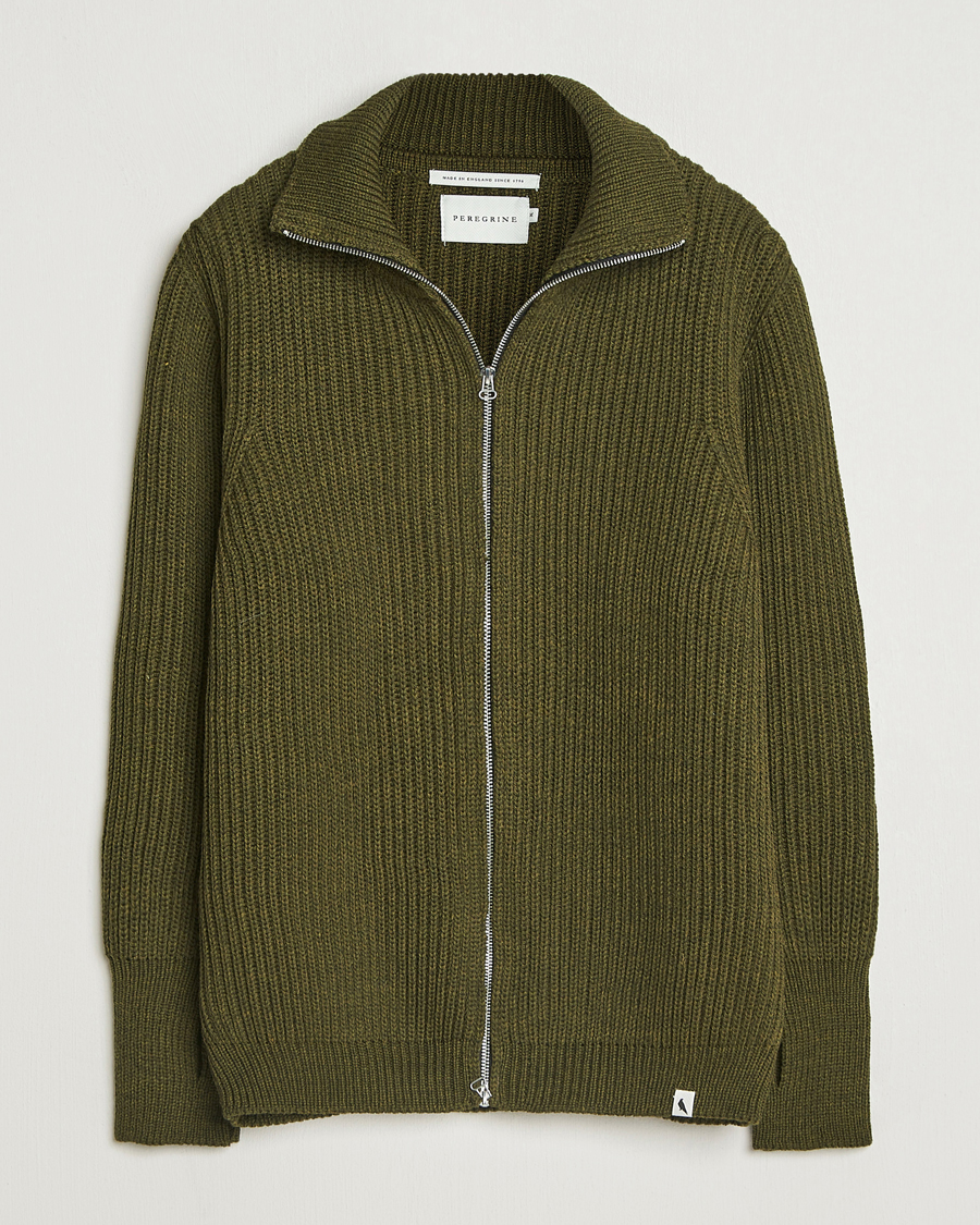 Heren | Truien | Peregrine | Fisherman Merino Zip Cardigan Olive