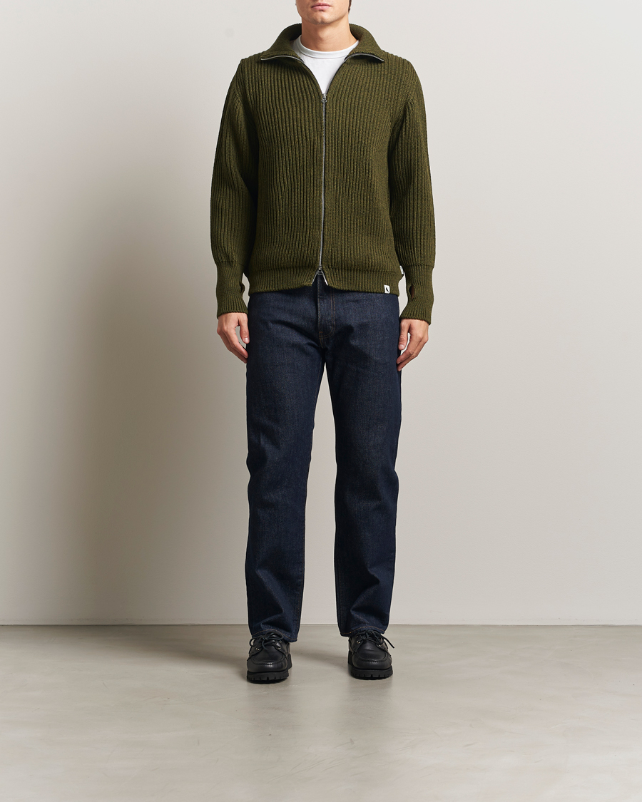 Heren | Truien | Peregrine | Fisherman Merino Zip Cardigan Olive