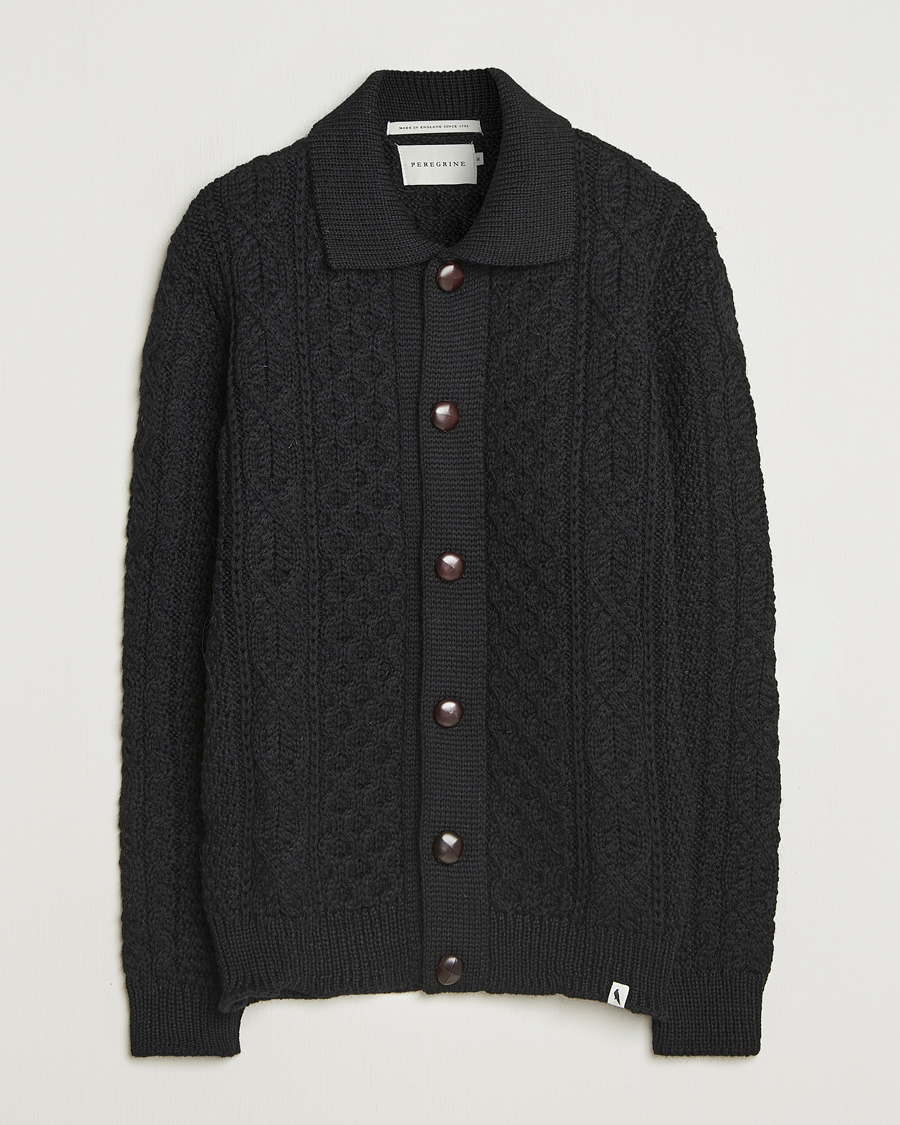 Heren | Truien | Peregrine | Hudson Wool Aran Knitted Cardigan Black