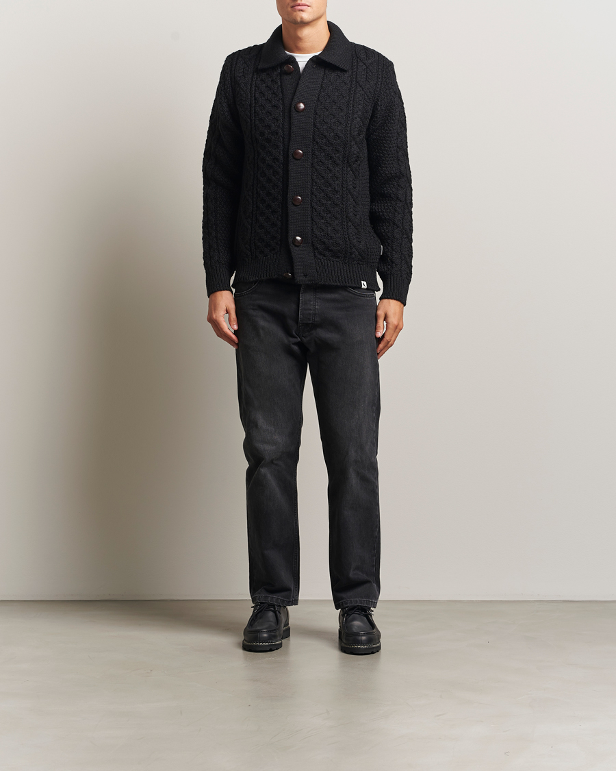 Heren | Truien | Peregrine | Hudson Wool Aran Knitted Cardigan Black