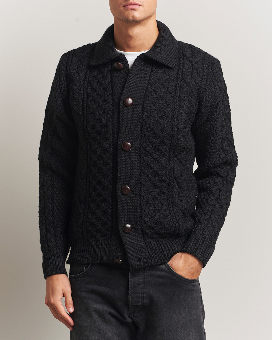 Heren | Truien | Peregrine | Hudson Wool Aran Knitted Cardigan Black