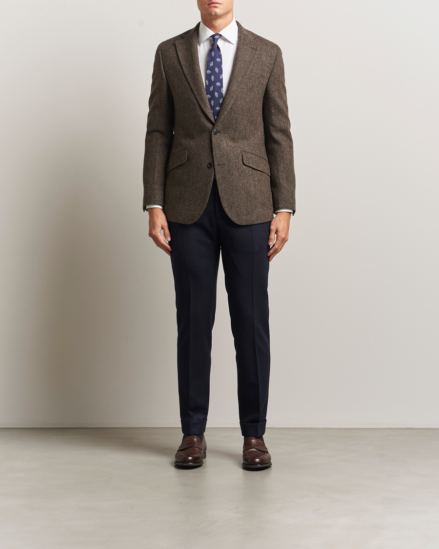Heren | Blazers | Walker Slater | Edward Lambswool Herringbone Blazer Dark Brown