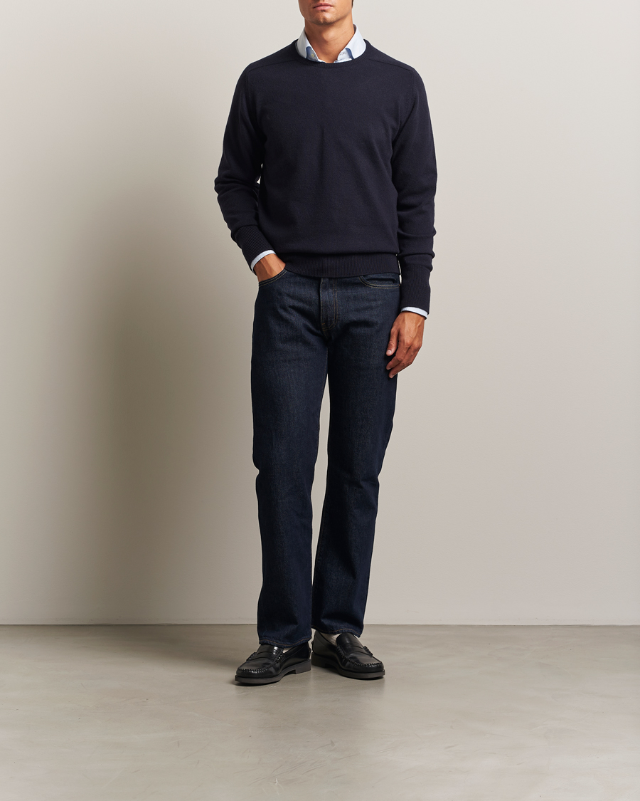 Heren | Truien | William Lockie | Melrose Cashmere Crew Neck Dark Navy