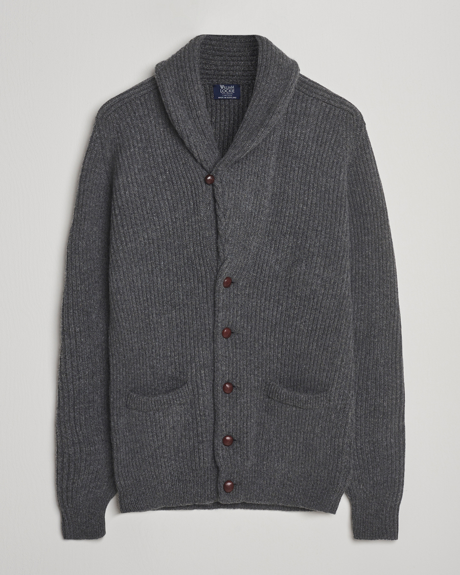 Heren | Truien | William Lockie | Windsor Geelong Lambswool Shawl Cardigan Grey