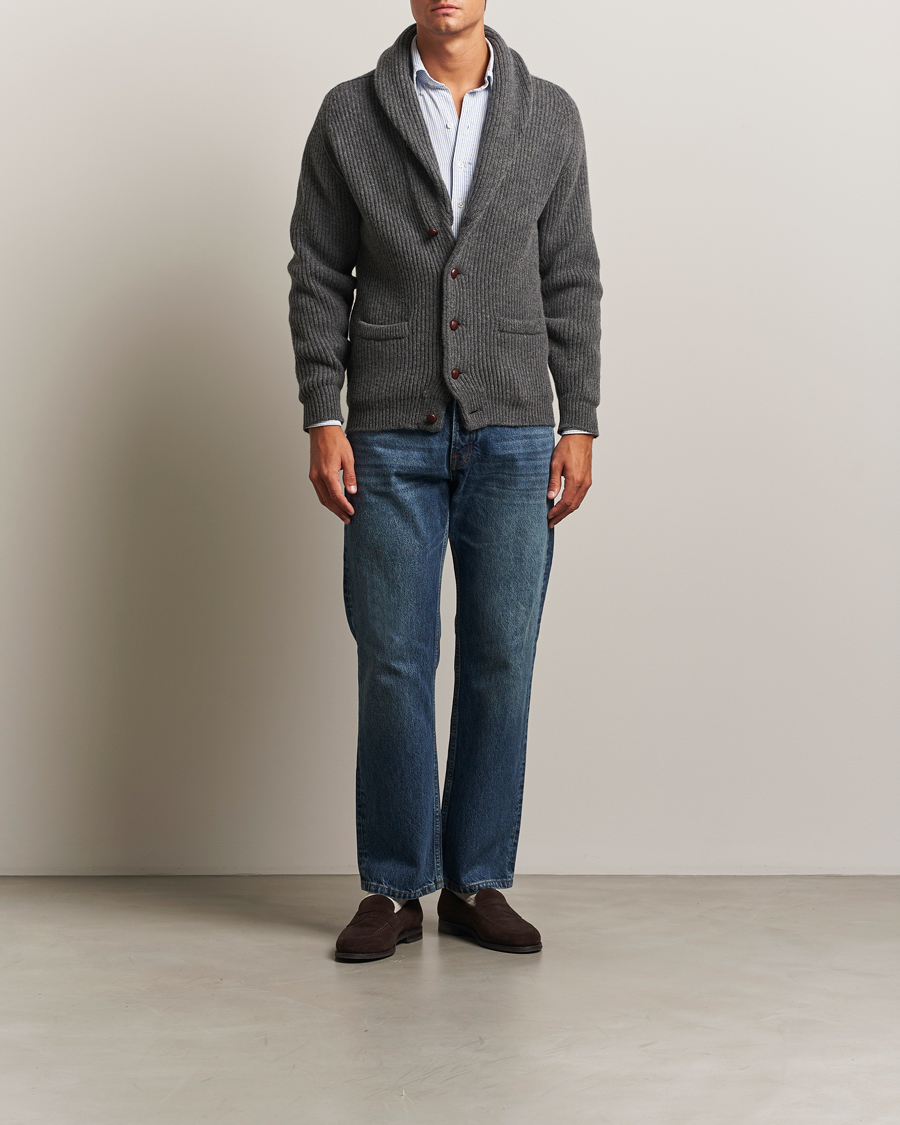 Heren | Truien | William Lockie | Windsor Geelong Lambswool Shawl Cardigan Grey