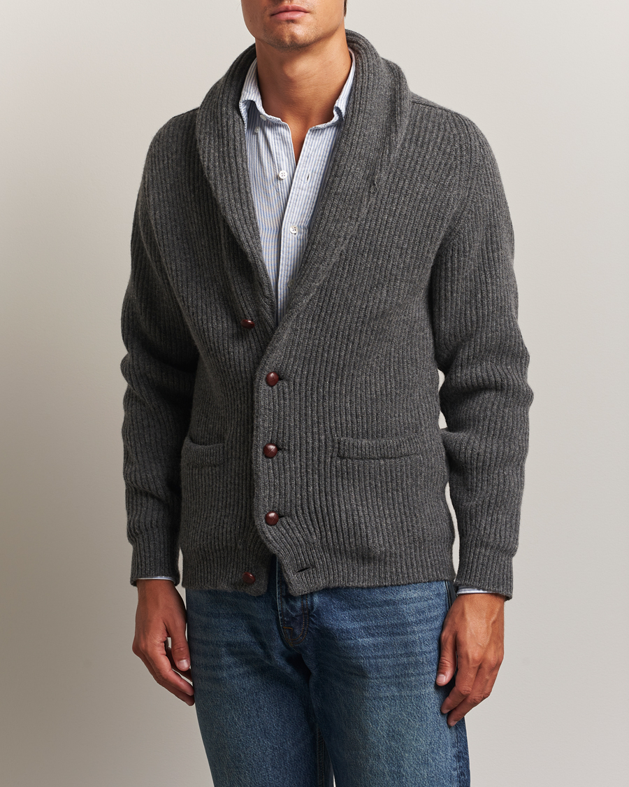 Heren | Truien | William Lockie | Windsor Geelong Lambswool Shawl Cardigan Grey