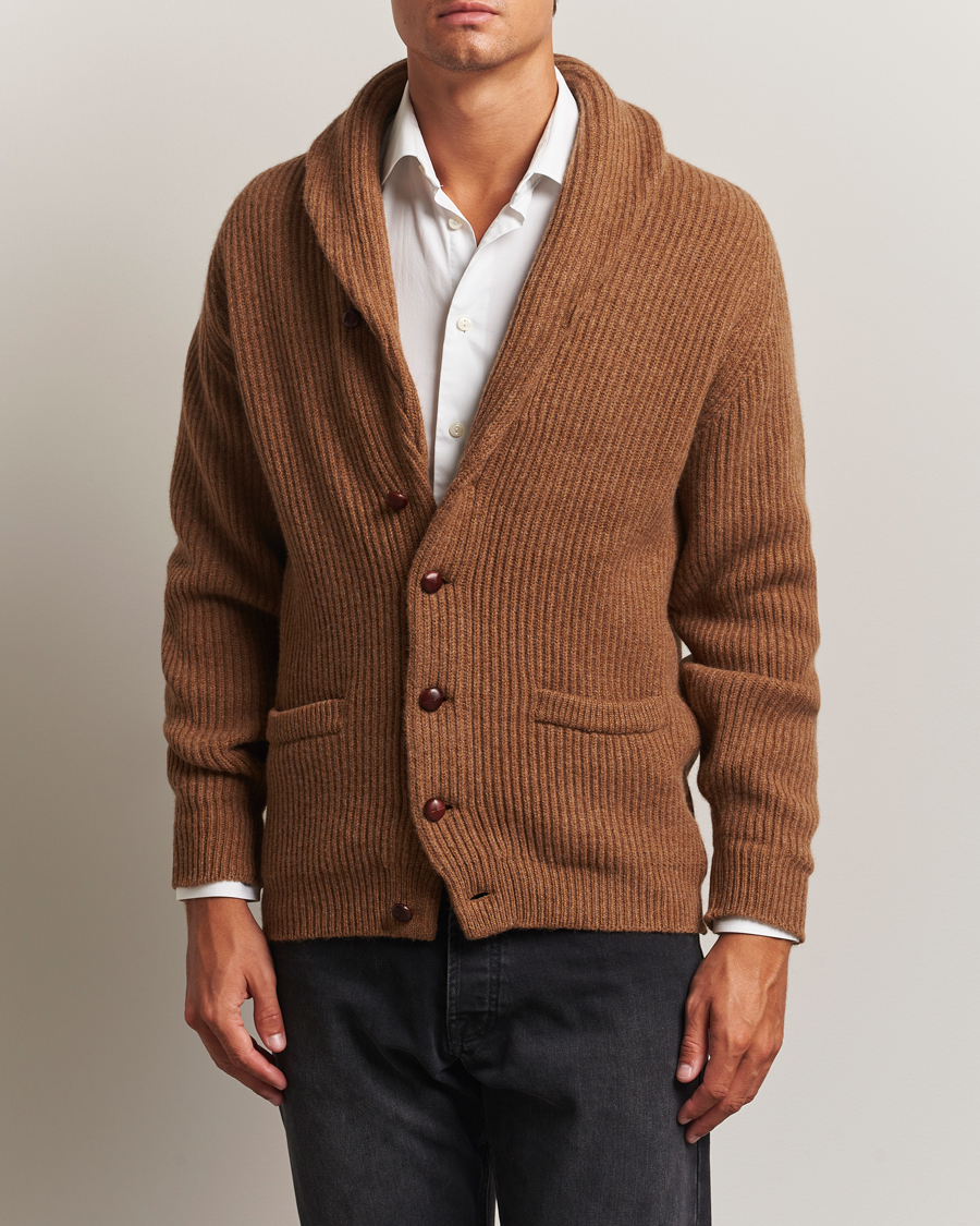 Heren | Truien | William Lockie | Windsor Geelong Lambswool Shawl Cardigan Brown