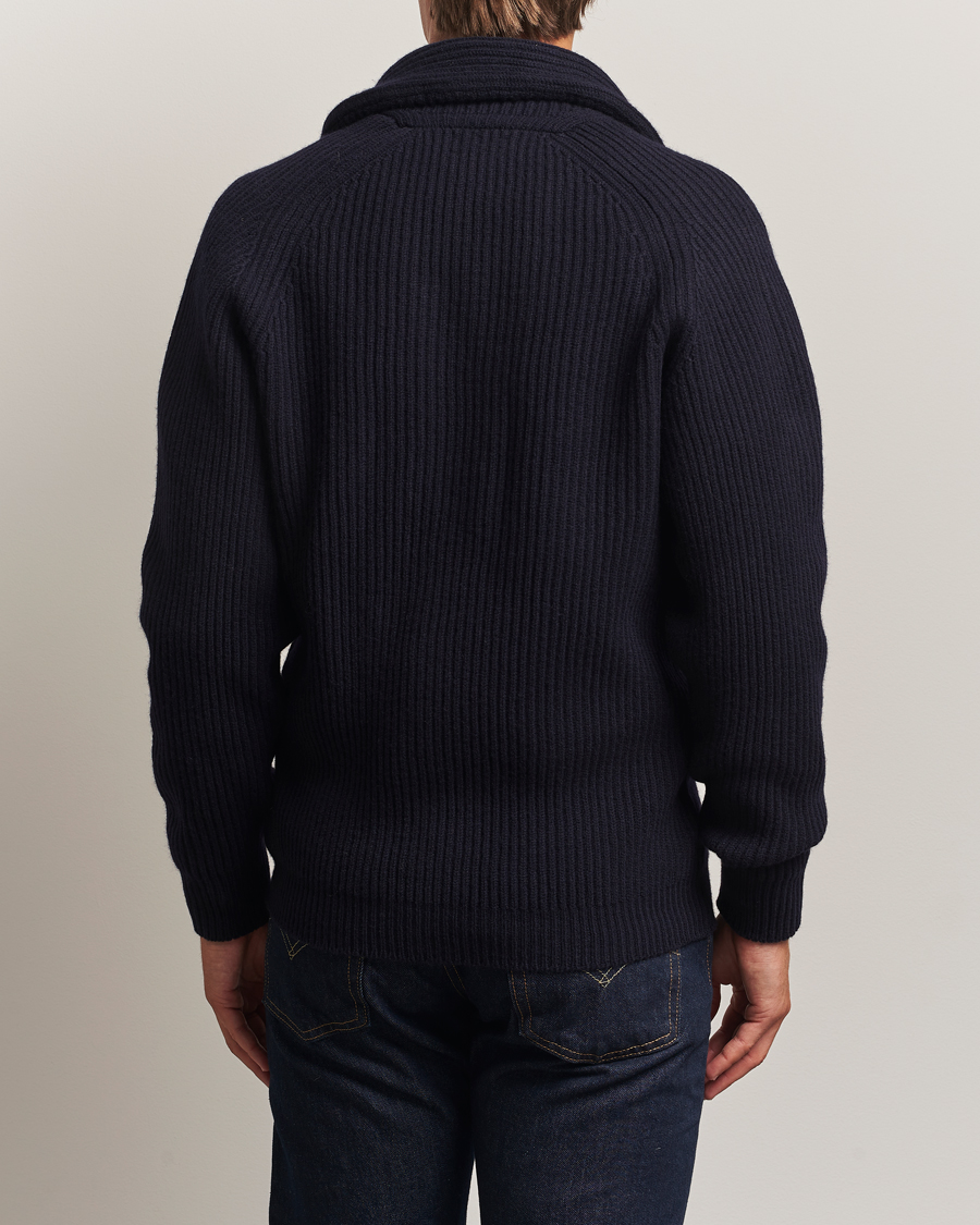 Heren | Truien | William Lockie | Windsor Geelong Lambswool Shawl Cardigan Navy