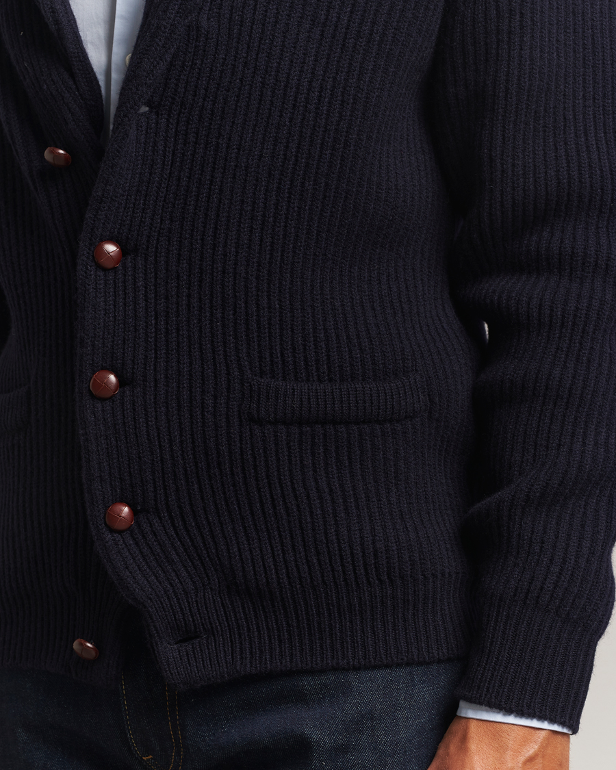 Heren | Truien | William Lockie | Windsor Geelong Lambswool Shawl Cardigan Navy