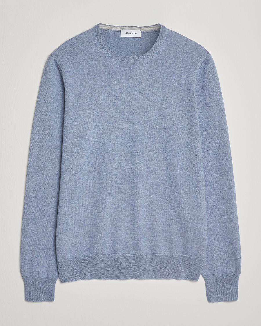 Heren | Truien | Gran Sasso | Merino Fashion Fit Crew Neck Pullover Blue Melange