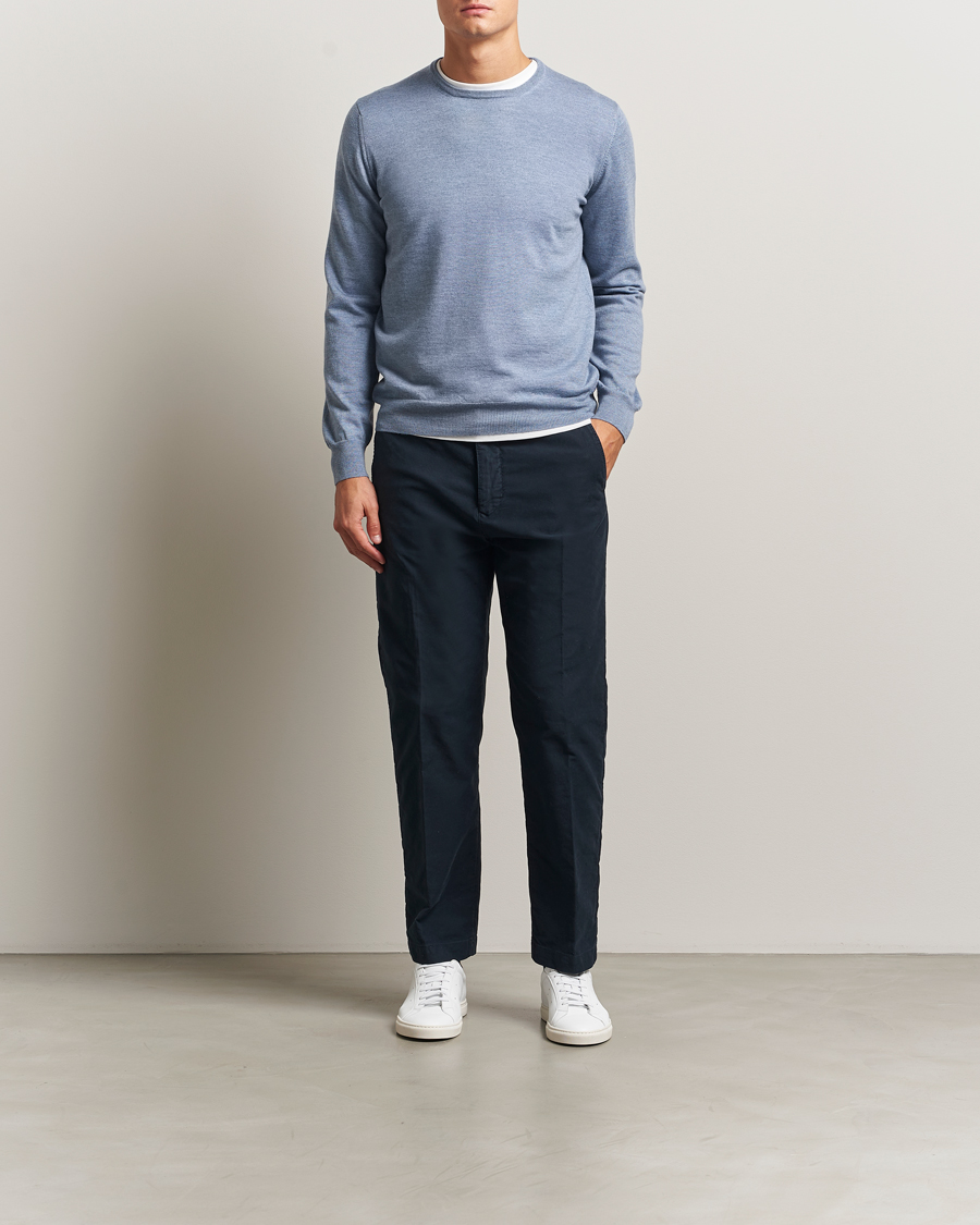 Heren | Truien | Gran Sasso | Merino Fashion Fit Crew Neck Pullover Blue Melange
