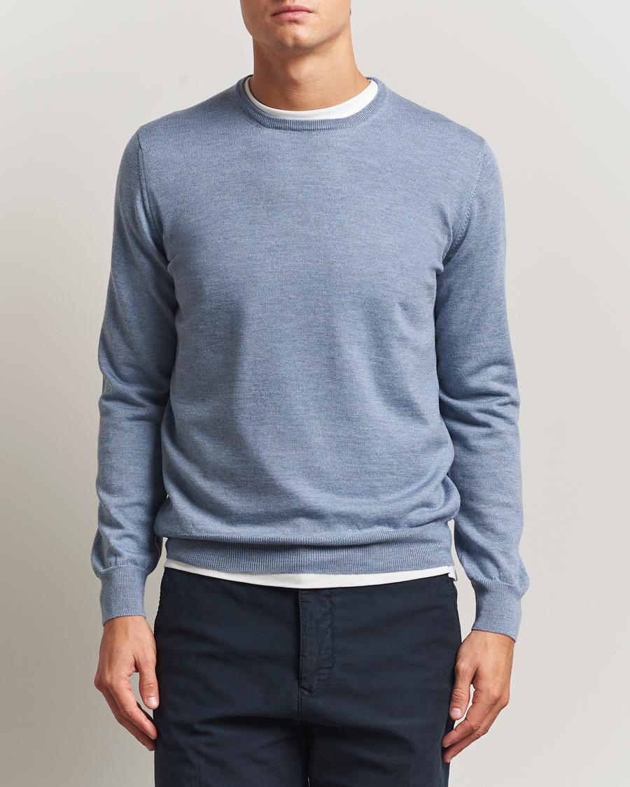 Heren | Truien | Gran Sasso | Merino Fashion Fit Crew Neck Pullover Blue Melange