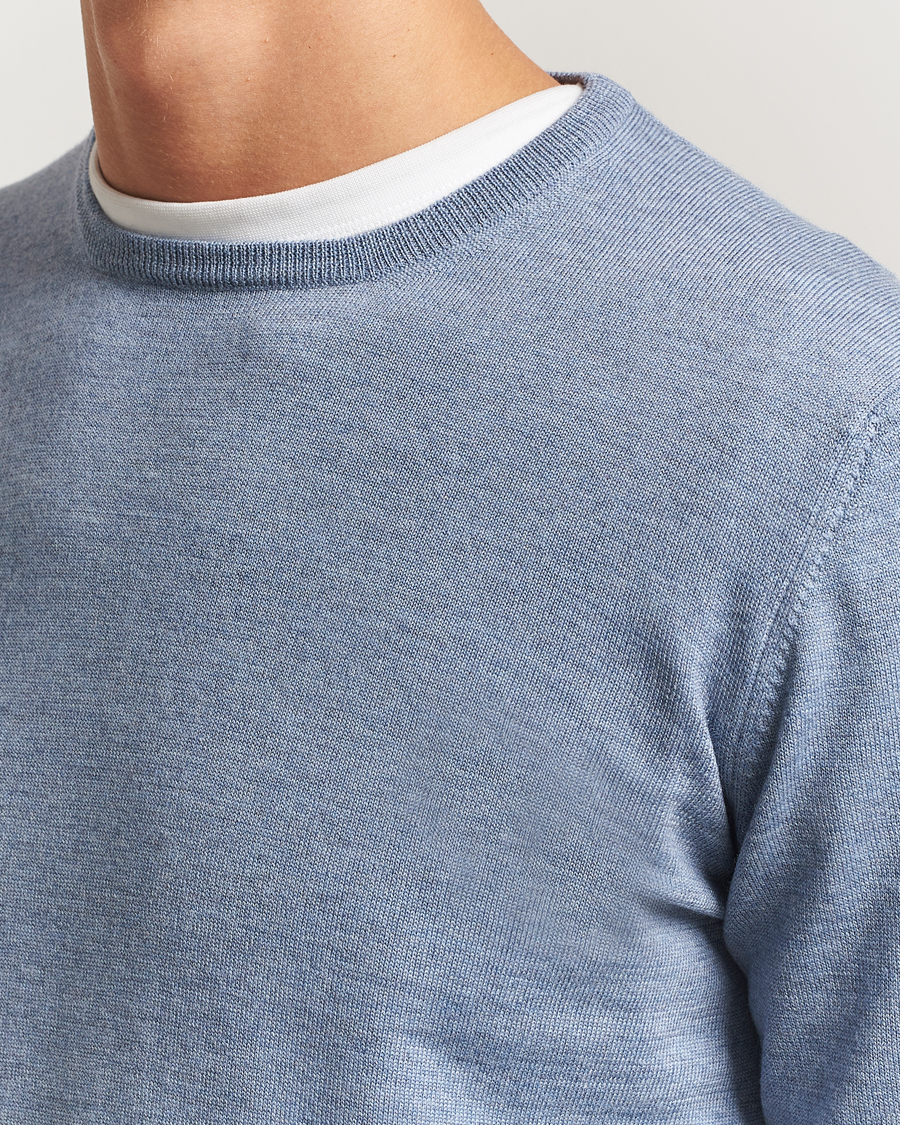 Heren | Truien | Gran Sasso | Merino Fashion Fit Crew Neck Pullover Blue Melange
