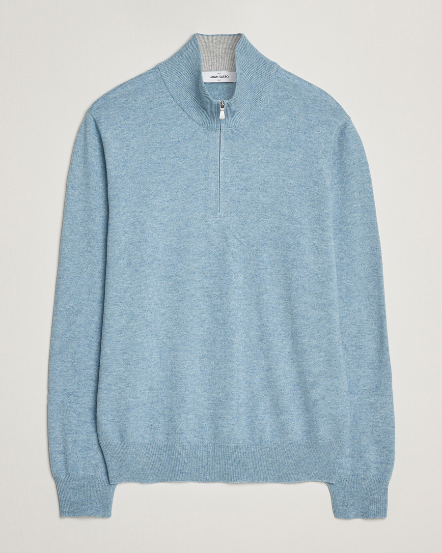 Heren | Truien | Gran Sasso | Wool/Cashmere Half Zip Blue Melange