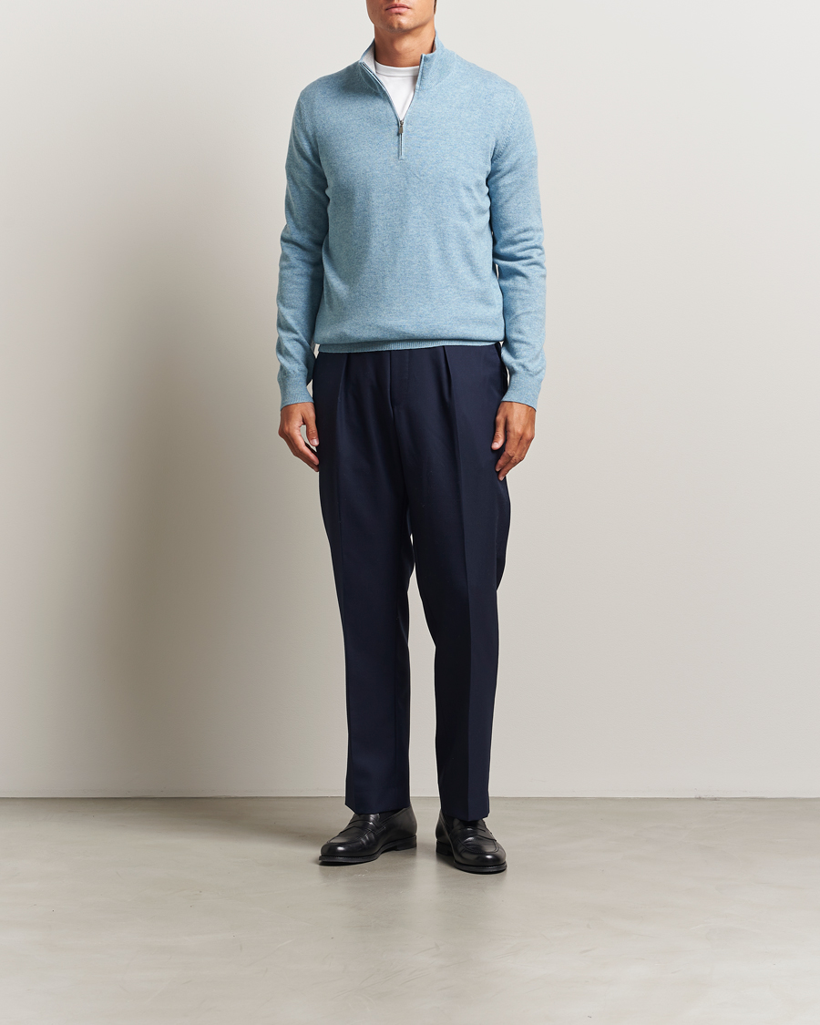 Heren | Truien | Gran Sasso | Wool/Cashmere Half Zip Blue Melange