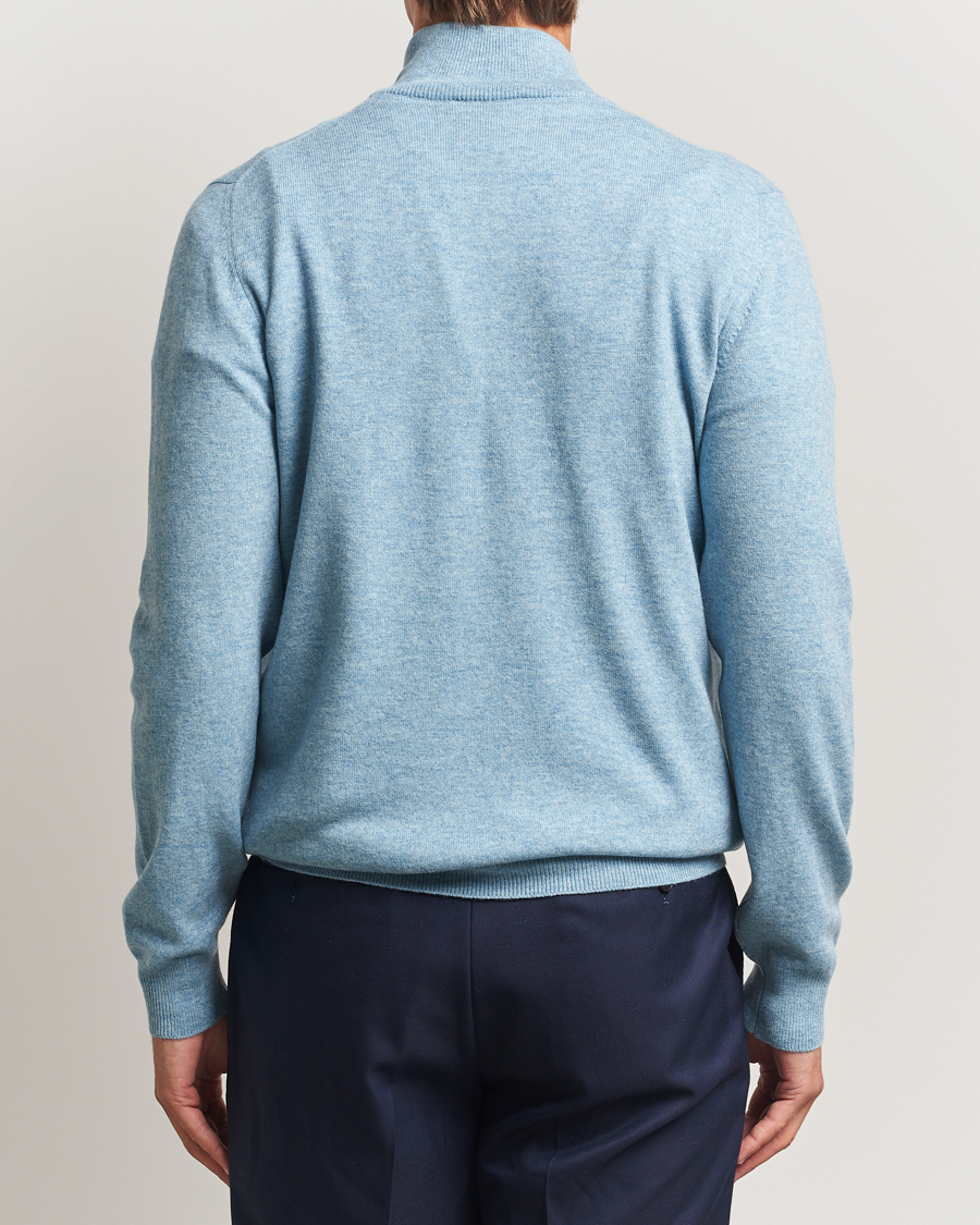 Heren | Truien | Gran Sasso | Wool/Cashmere Half Zip Blue Melange