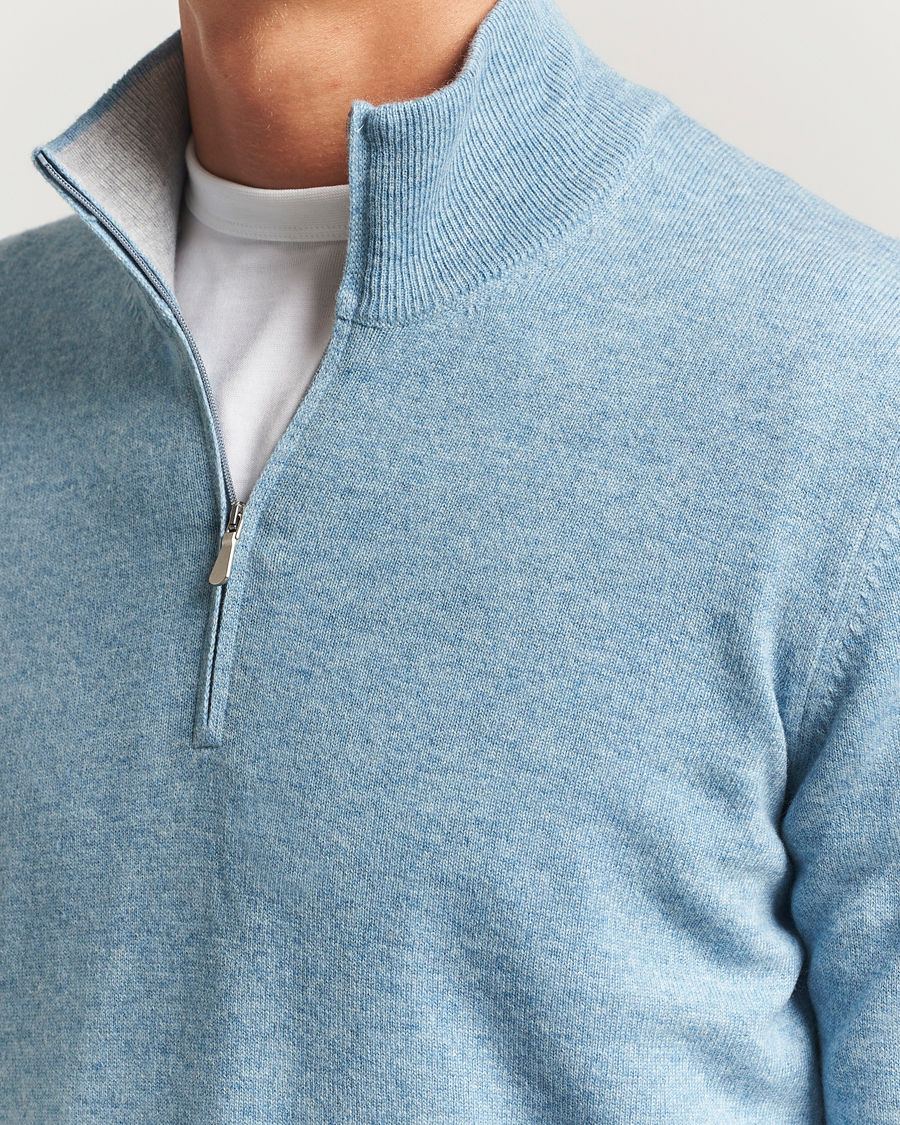 Heren | Truien | Gran Sasso | Wool/Cashmere Half Zip Blue Melange