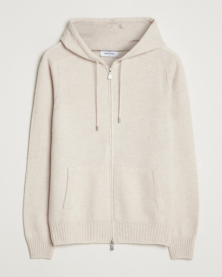 Heren | Truien | Gran Sasso | Full Zip Wool Hoodie Cream