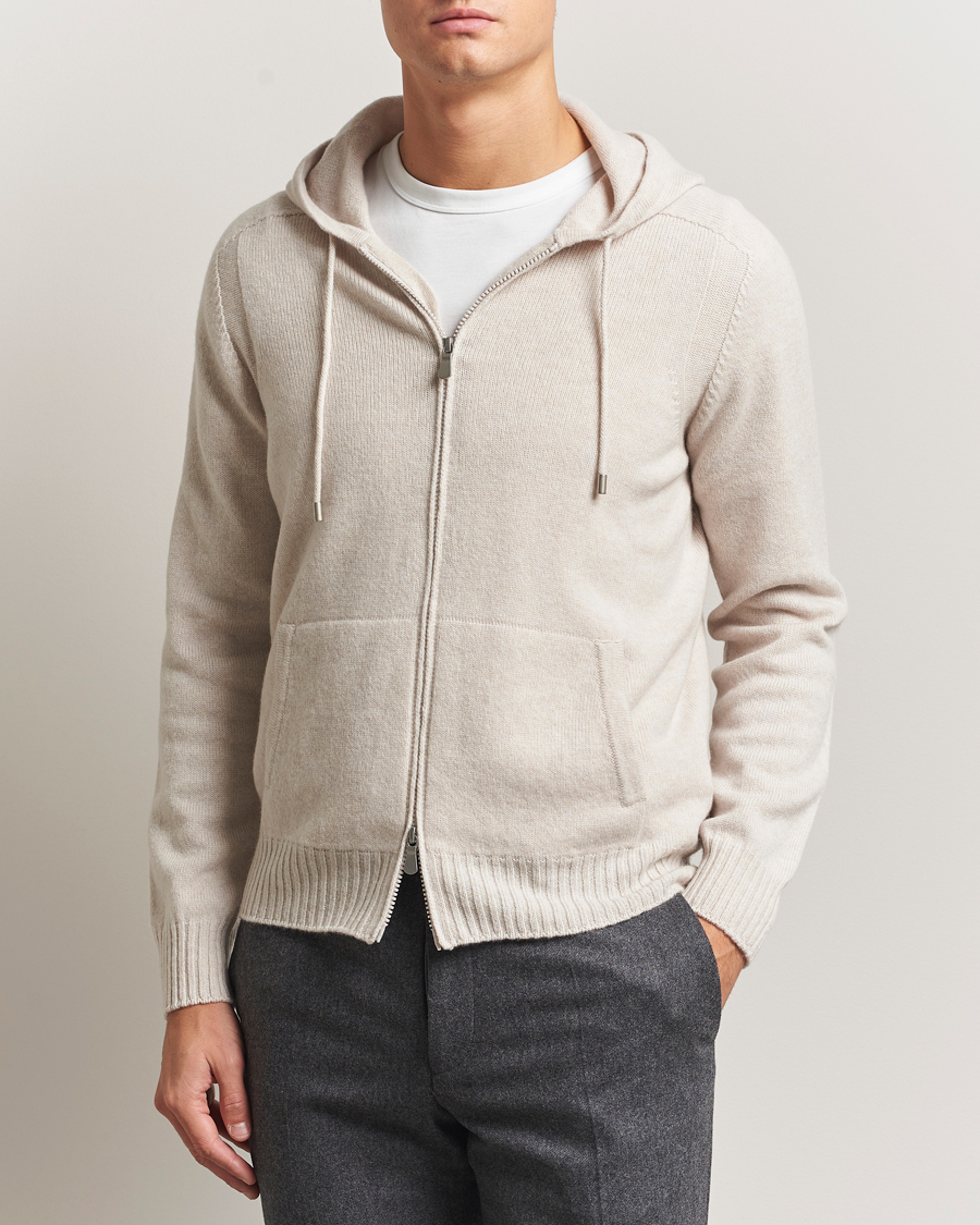 Heren | Truien | Gran Sasso | Full Zip Wool Hoodie Cream