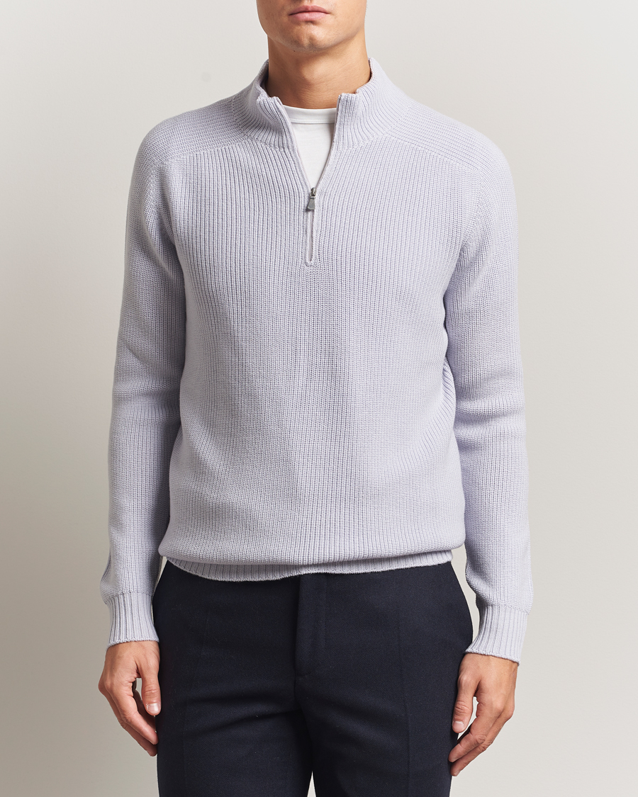 Heren | Truien | Gran Sasso | Rainwool Half Zip Light Lavendel