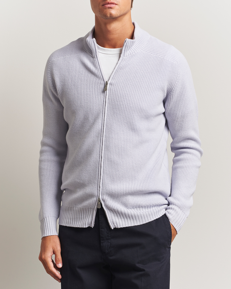 Heren | Truien | Gran Sasso | Rainwool Full Zip Light Purple Melange