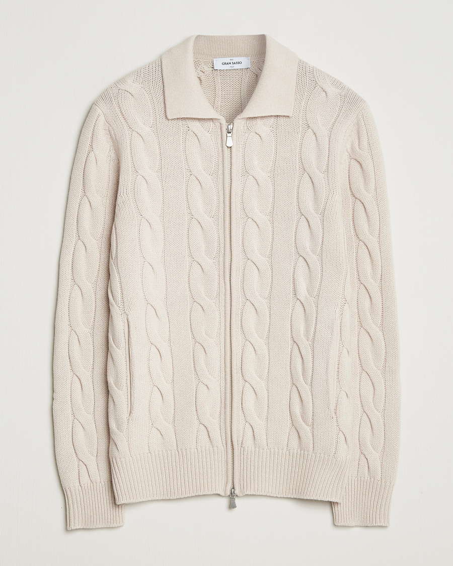 Heren | Truien | Gran Sasso | Wool/Cashmere Cable Full Zip Light Beige Melange